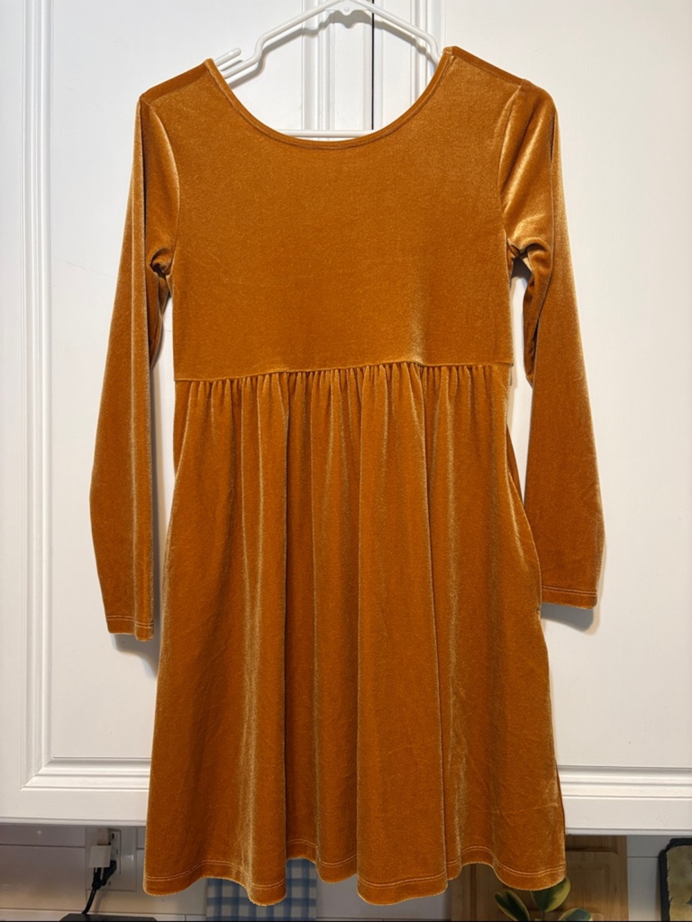 Old Navy Velvet Long-Sleeve Dress in Mustard Gold